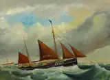 The fishing boat Rosebud in a rough sea Signed with monogram and dated by P. Gregory, 1896, Oil on board, sold Mar 2020
