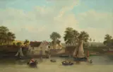 On the river at Pin Mill by Thomas Smythe, Oil on canvas, sold Mar 2020