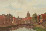 View of a Dutch town on a river by Hugo van Schaik, oil on canvas, sold Mar 2020