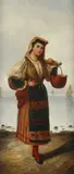 Young woman carrying a yoke by the shore by Ernesto Jolli, oil on canvas, sold Mar 2020