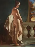 Female nude on a balcony Oil by William Etty, Oil on board laid on canvas, sold Mar 2020