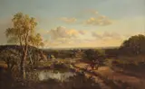 Landscape with figures walking by a pond Signed Oil by Edward H. Niemann, Oil on canvas, offered Mar 2020