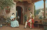 A Spanish courting couple by Arthur Trevor Haddon, Oil on canvas, sold Mar 2020