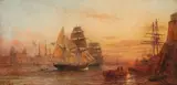 Shipping on the Thames by Claude Thomas Stanfield Moore, Oil on canvas, sold Mar 2020