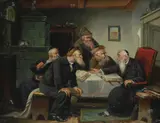 Rabbis in discussion Signed Oil by B. Werner, Oil on canvas, sold Mar 2020