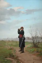 A French officer Signed and dated 83 Oil by Paul Grolleron, Oil on panel, sold Mar 2020