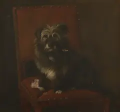 Portrait of a terrier on a chair Signed and dated 1886 Oil by Lucy Waller, 1886, Oil on canvas, sold Mar 2020