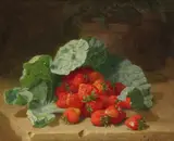Still life with strawberries and a cabbage leaf Signed and dated by Eloise Harriet Stannard, 1882, Oil on canvas, sold Mar 2020