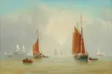 Shipping in calm waters by William Daniel Penny, oil on board, sold Mar 2020
