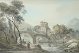 A hilly landscape with a bridge and figures Watercolour and ink 35 by Paul Sandby, Watercolour and ink, sold Mar 2020