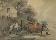 Horse drawn cart being by William Samuel Howitt, watercolour and ink, sold Mar 2020