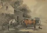 Horse drawn cart being by William Samuel Howitt, watercolour and ink, sold Mar 2020