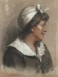 Portrait of a woman in a black dress with white by Louis Catherine Breslau, 1879, Pastel, offered Mar 2020