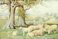 Cattle in a wooded river landscape; sheep in a meadow, a pair by William Sidney Cooper, watercolour, sold Nov 2014