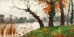 River scene by Pietro Barucci, watercolour, offered Nov 2014