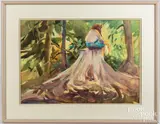 landscape with figure by Ray Overpeck, watercolor, sold Sep 2022