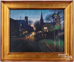 Bridge Street Lights by Michael Budden, oil on canvas, sold Sep 2022
