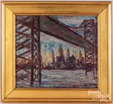 cityscape by Richard Powers, oil on board, sold Sep 2022