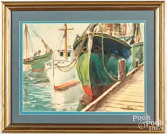 harbor scene by Henry Gasser, watercolor, sold Sep 2022