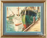 harbor scene by Henry Gasser, watercolor, sold Sep 2022