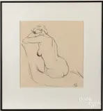 nude study by Margaret Mullin, ink, sold Sep 2022