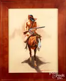 of a Native American Indian warrior by John Cox, oil on panel, sold Sep 2022