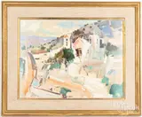 Santuario De Chimayo by Arturo Chavez, oil on board, sold Sep 2022
