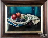 still life of a bowl of fruit by Pamela Bianco, oil on artist board, sold Sep 2022