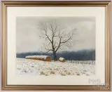 winter landscape by Paul Scarborough, watercolor and gouache, sold Aug 2022