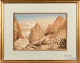 mountainous landscape by Washington F. Friend, watercolor, sold Aug 2022