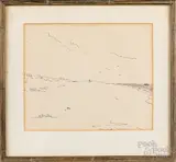 beach scene by Marshall S. Simpson, ink on paper, sold Aug 2022