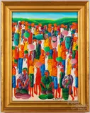 of a market by Laurent Casimir, oil on canvas, sold Jul 2022