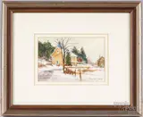 portrait of a stone farmhouse by Dorla Dean Slider, watercolor, sold Jul 2022