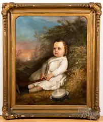 portrait of a young boy with a toy rifle by Frederick A. Spang, oil on canvas, sold Jul 2022