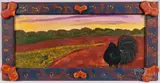 of chickens in a heart corner frame by Barbara Strawser, watercolor, sold Jul 2022