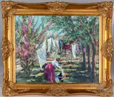 landscape of a woman doing laundry by Steven Nevada, oil on canvas, sold Jul 2022
