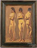 study of three nudes by Lambro Ahlas, oil on board, sold Jul 2022