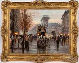 Parisian street scene by Charles Vignon, oil on canvas, sold Jul 2022