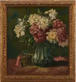Untitled by Martin Rettig, oil on canvas floral still life painting, sold Aug 2026