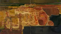 Untitled by Amrus Natalsya, oil on canvas tropical landscape painting on two canvases, sold Aug 2026