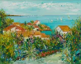 Untitled by Yolande Ardissone, oil on canvas French Riviera seascape painting depicting Antheor, sold Aug 2026