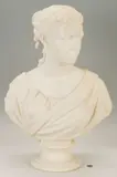 Untitled by William Henry Rinehart, carved marble portrait bust of a young female dressed in classical attire, sold Aug 2026
