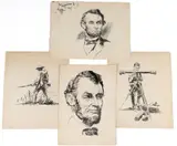 ORIGINAL ILLUSTRATIONS, LOT OF FOUR by Herbert B. Hicks, ink on card stock and illustration board, sold Feb 2024