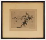 ALARMED PRINT by Carl Rungius, drypoint etching, sold Dec 2023