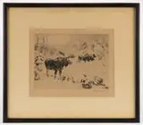 FRIENDS AGAIN PRINT by Carl Rungius, drypoint etching, sold Dec 2023