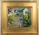 TOWN SCENE by Erik Guide Haupt, oil on canvas board, sold Dec 2023