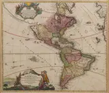 MAP OF NORTH AND SOUTH AMERICA by Johann Baptist Homann, hand-colored copper-plate engraving on laid paper, sold Dec 2023