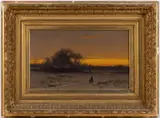 WINTER LANDSCAPE WITH FIGURES by Carleton Wiggins, oil on canvas, sold Oct 2023