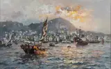 HARBOR SCENE by Ken Hong Leung, oil on canvas, sold Oct 2023