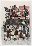 TOWER OF BABEL PRINT by Sadao Wantanabe, woodblock print, sold Oct 2023